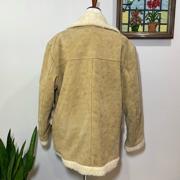 THE Coolest Vintage 1970s 80s Faux Suede Sheepskin Shearling Jacket Coat - Picture 4 of 16